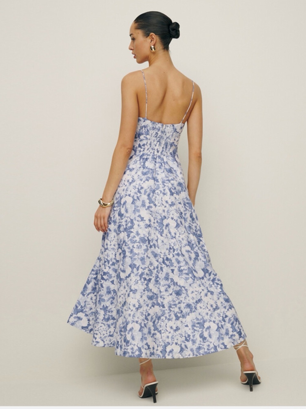 Reformation Monette in Blue Larkspur Floral Spaghetti-Strap Midi Dress - Picture 4 of 9